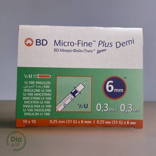 Інсуліновий шприц BD Micro-Fine Plus Demi 0.3 мл з голкою 6 мм для одноразового використання