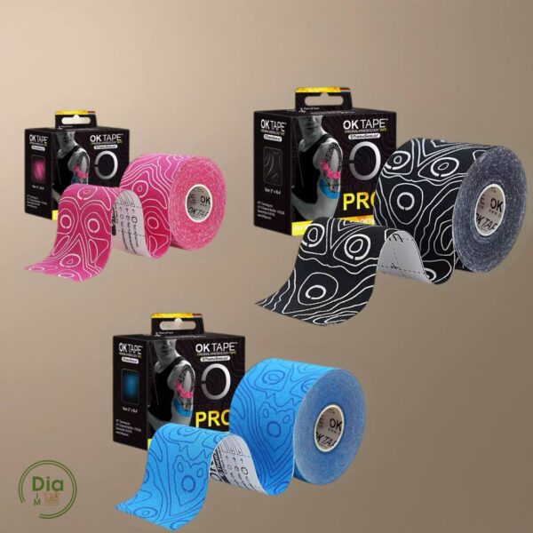 Цветные кинезиотейпы OK Tape с узорами.