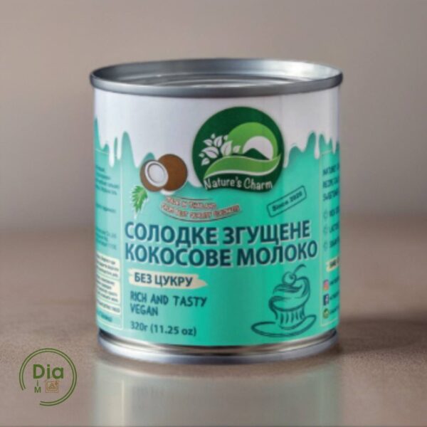 Банка згущеного кокосового молока без цукру Nature’s Charm 320 г – веганський продукт для десертів та здорового харчування