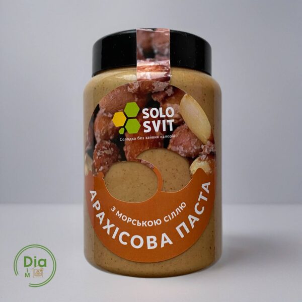 Арахісова паста SOLOSVIT з морською сіллю в банці 400 г – натуральний продукт без цукру, для КЕТО та здорового харчування