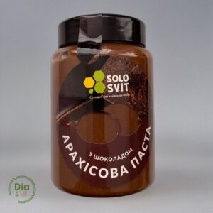 Банка арахісової пасти SOLOSVIT 400 г, темний шоколад, без цукру, пластикова упаковка