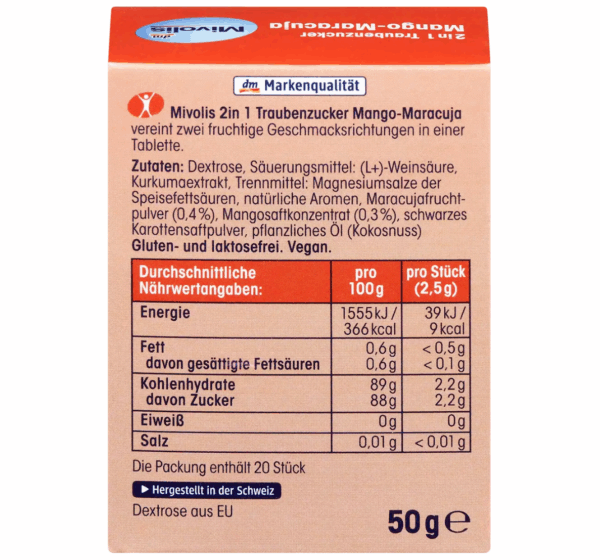 Traubenzucker Mango-Maracuja 50 г — декстроза без глютену