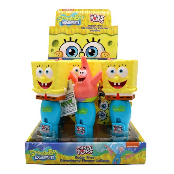 SpongeBob Sugar Free Candy Pop 8 g льодяник без цукру полуничний у корпусі персонажа