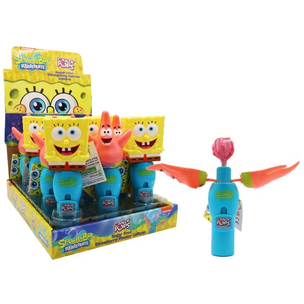 SpongeBob Sugar Free Candy Pop 8 g льодяник без цукру полуничний у корпусі персонажа