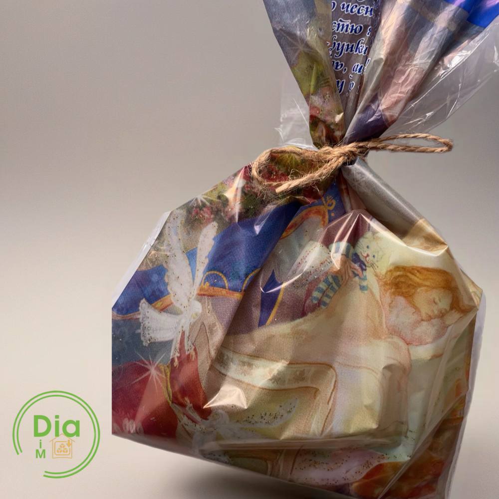 Подарунковий набір солодощів без цукру «Миколайчик у кишені» з вафлею, батончиком, мармеладом, льодяниками та печивом у святковому пакуванні