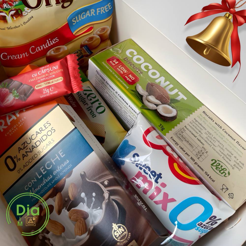 Різноманітні безцукрові солодощі в упаковках.